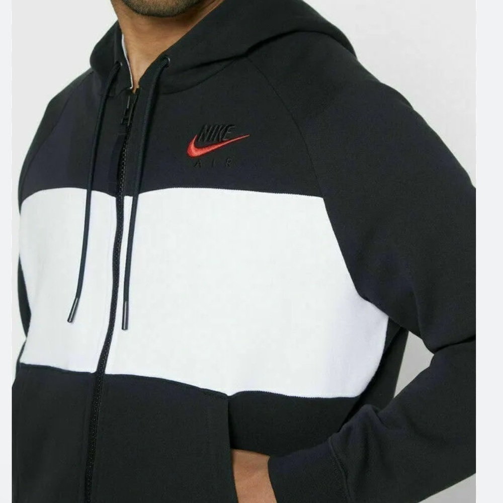 Nike Air Black White Red SWOOSH Full Zip Fleece Hoodie Sz M DB5064-011 - Picture 4 of 8